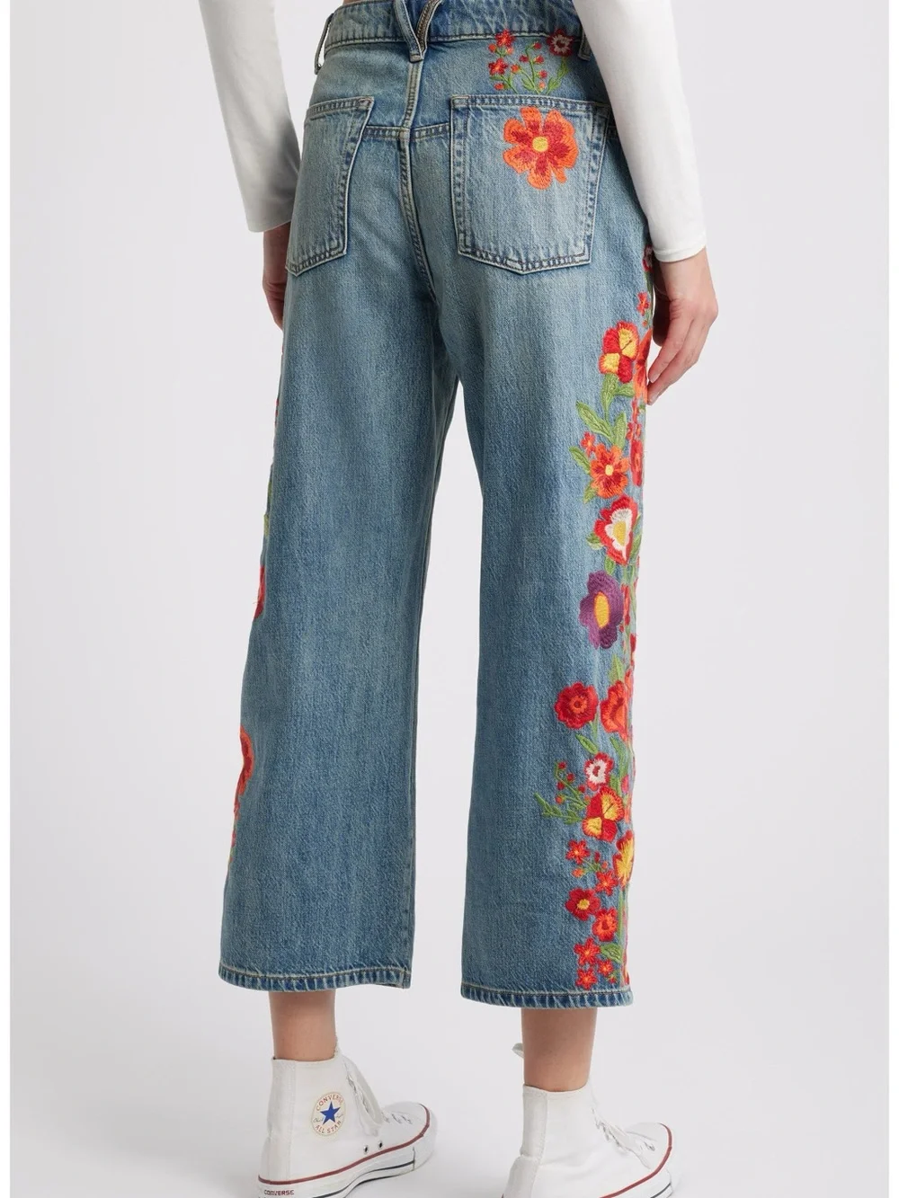 Free People We The Free Willow Floral Embroidered Jean Retrograde Blue Size 25 - Picture 6 of 16